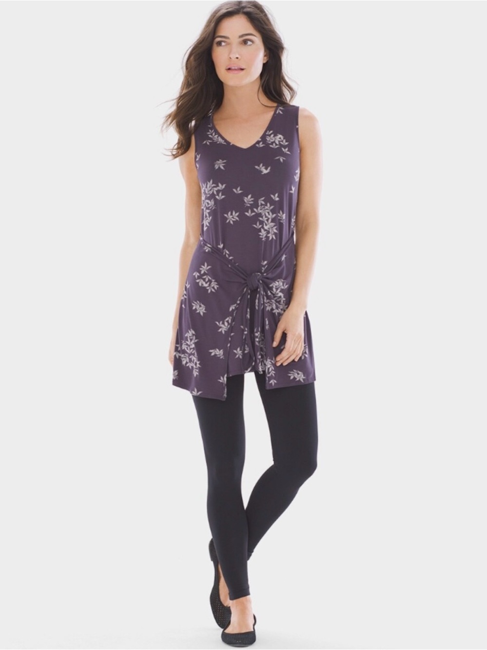 Soma Soft Jersey Knot Front Sleeveless Tunic Trailing Dress Purple Size S